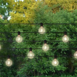 Holiday Bright Lights Belle Luci 20-Bulb Warm White G40 Solar Powered String Lights, 20FT LED Outdoor Bistro Lights, 12IN Spacing