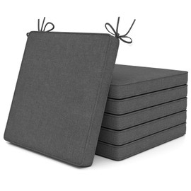 Giantex Set of 6 Patio Cushions, Outdoor Chair Seat Cushion w/Fade-Resistant Olefin Fabric Cover, 28D Sponge Filling, Replacement Square Pads for Single Sofa Chair for Front Porch Yard, Grey