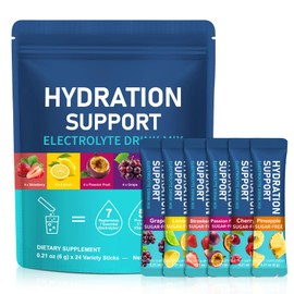 Hydration Multiplier Electrolytes Powder, Mix Variety Pack with 7 Electrolytes and Minerals, Vitamin Supplements, 6 Fruit Flavors for Fast Hydration &Energy, Sugar Free 24 Sticks Electrolytes Sachets