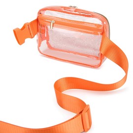 Clear Fanny Pack for Stadium Events with Adjustable Strap, Clear Crossbody Bags for Women Men, Clear Belt Bag for Concerts Sports Travelling Hiking Running（Orange）