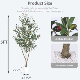 Artificial Olive Tree 5FT Tall Faux Silk Plant Fake Potted Olive Tree with Branch Leaves and Lifelike Fruits for Home Office Store Decor Indoor