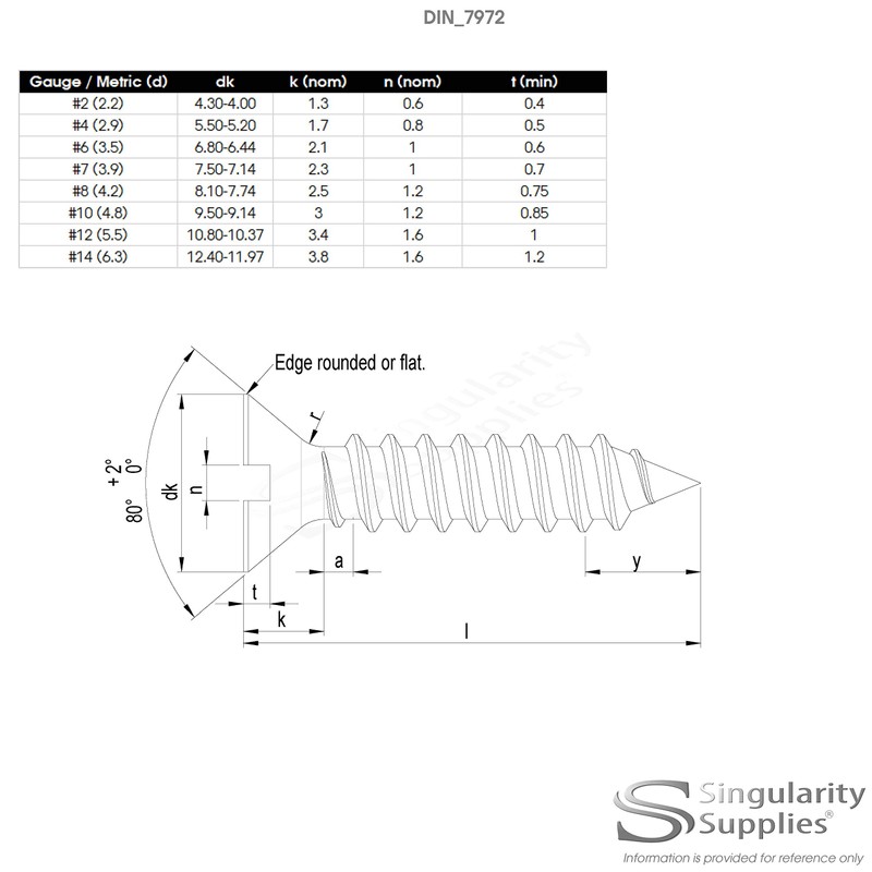 No.10 x 1.5 (4.8mm x 38mm) Slot Countersunk Self-Tapping Screw