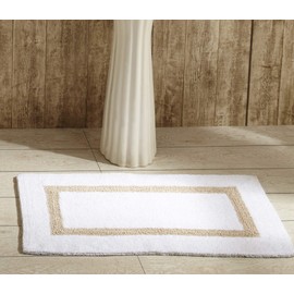 Better Trends Hotel Collection is Super Absorbent Reversible Double Sided Thick Bath Mat Rug Machine Washable 100% Cotton in Race Track Pattern, 21" x 34" Rectangle, White & Sand