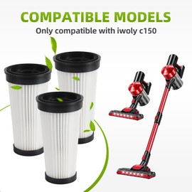 3 Pack Vacuum Filter Compatible with iwoly C150 Cordless Vacuum Cleaner