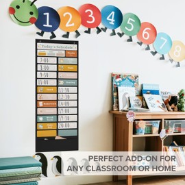 The Ultimate Pocket Chart for Classroom - Beautiful Daily Schedule Calendar with Designed Cards Encourages Visual Learning for Kids - Fun Boho Routine Calendar Chart Fits Nicely with Any School Decor