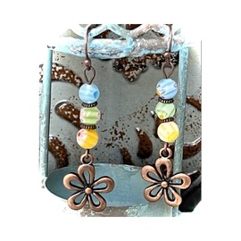Copper Funky Flower Earrings with Glass Beads. Jewelry Earrings for Women #3298FE3341