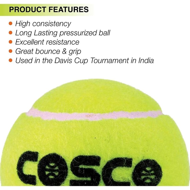 Cosco All Court Tennis Ball, Pack of 3, Yellow Light