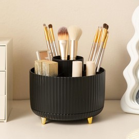 Makeup Brush Holder Organizer,360° Rotating Make up Organizer Storage,5 Slot Makeup Brushes Cup,for Vanity Decor,Bathroom Countertops,Desk Storage Container,Cosmetic Display Cases