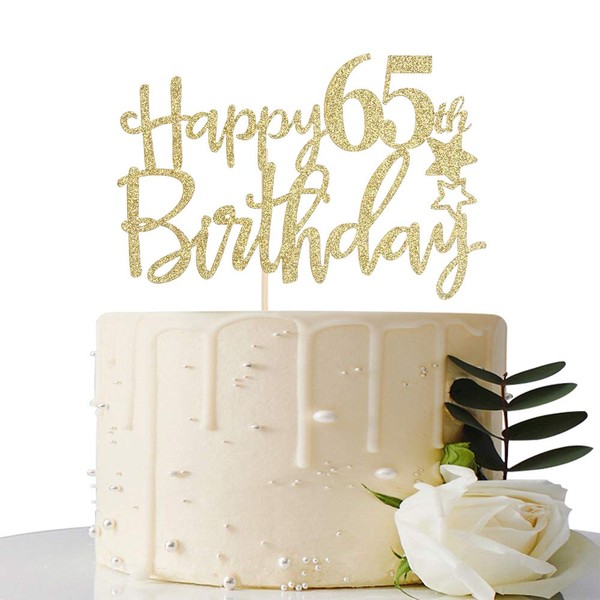 Gold Glitter Happy 65th Birthday Cake Topper,Hello 65, Cheers to 65 Years,65 & Fabulous Party Decoration
