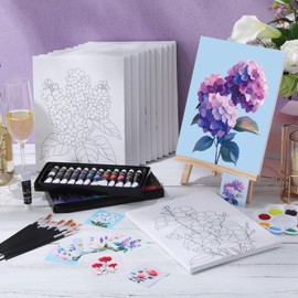 Engrowtic 12 Pcs 8 x 10'' Green Plants Flower Pre Drawn Canvas to Paint Pre Printed Sketched Canvas for Adult Ladies Paint Art Party Favor Board Set for Valentine Craft(Fresh Style)