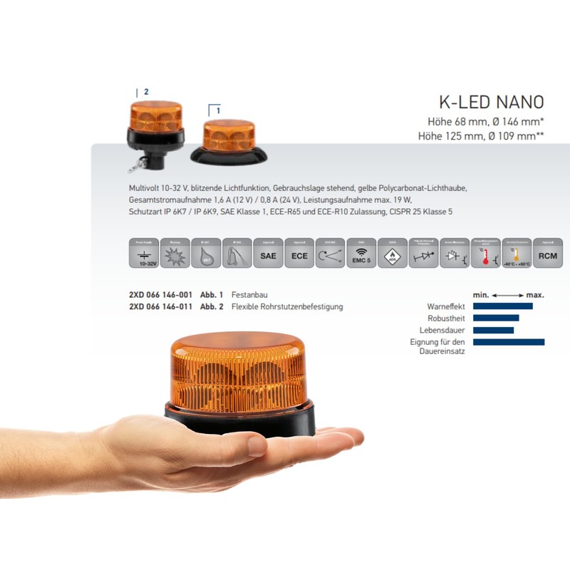 HELLA 2XD 066 146-001 Rotating LED Warning Light K-LED Nano