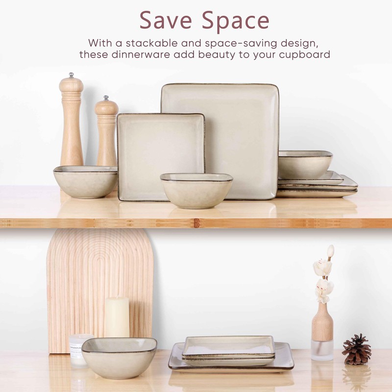Herogo Stoneware Plates and Bowls Sets for 4, 12 Pieces