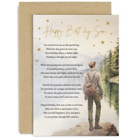 Happy Birthday Son Greeting Card - Heartfelt Poem Birthday Card for Son - Adult or Teenager - To a Special Son on His Birthday Card - Gold Foil Wildlife Mountains Design | Blank Inside with Envelope