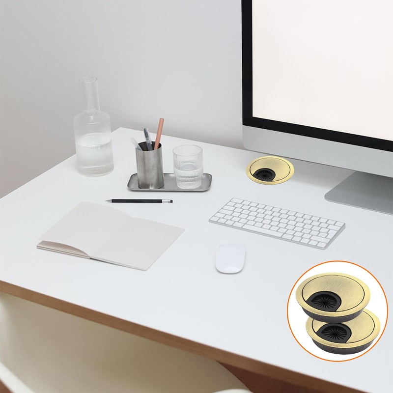 2 Pcs 60mm Gold Desk Cable Grommets - Zinc Alloy