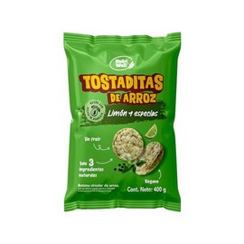 Nutriwell Tostaditas de Arroz Sabor Limón y Especias – Snack Saludable sin Gluten, sin Freír y Vegano – Botana Ligera con Toque Cítrico (1 Bolsa)