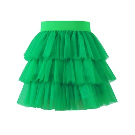Noomelfish Little Girls Layered Tutu Skirt Ruffle Tiered Tulle Party Dance Skirts, Green, Size 5-6 Years