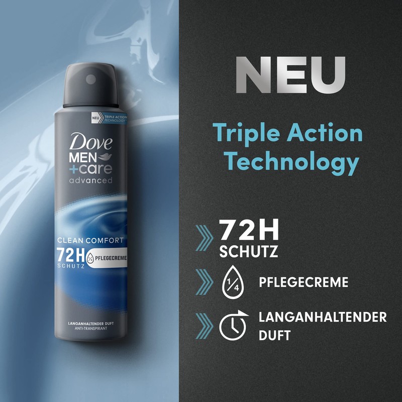 Dove Men+Care advanced Anti-Transpirant Clean Comfort schützt 72 Stunden vor