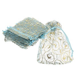 MECCANIXITY Organza Bags, 50Pcs 2.8x3.5 Inch Candy Mesh Bag with Drawstring Jewelry Gift for Party Favor Pouch Christmas Wedding Festival Small Gift, Light Blue