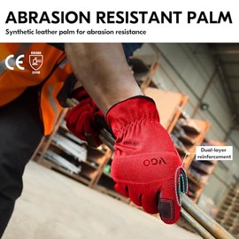 Vgo... 3-Pares Guantes de Trabajo de Cuero Sintético, Multiusos para Trabajo Liviano, Transpirables y de Alta Destreza, Pantalla Táctil (Talla 10/XL, Gris, Rojo y Amarillo, NB7581)