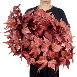 Pack of 3 - Artificial Fall Ivy Leaves Shrubs Silk Maple Creeper Plant Greenery Bushes for Autumn Decor, Indoor Outdoor Home Garden Thanksgiving Party (Marsala Red)