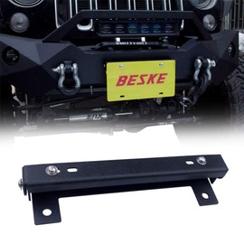 BESKE Flip-Up License Plate Holder for Winch Black for Wrangler TJ YJ JK JKU JL Jeep Gladiator JT Truck
