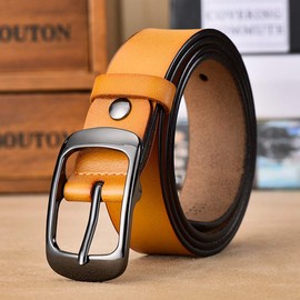 ESPOFY Women's Belt Genuine Leather Belt with Single Prong Alloy Buckle Yellow 41inch (105cm)