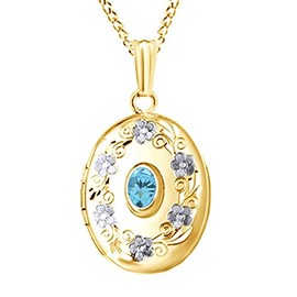 AFFY Oval Cut Simulated Blue Aquamarine Locket Pendant Necklace in 14K Gold Over Sterling Silver
