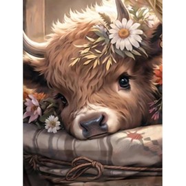SYMON Highland Cow Cross Stitch Kits,11CT Cross Stitch Kits for Adults,Printed Cross Stitch Kit with Fabric,Thread,Needle,Scissors and Tutorials,11.81×15.74 Inch