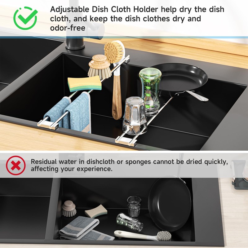 Dish Cloth Holder for Kitchen Sink, Adjustable Over-The-Sink Dish Rag