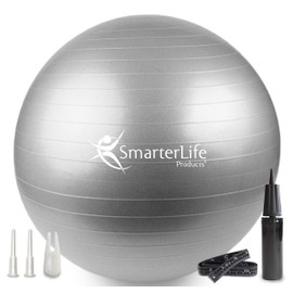 SmarterLife Exercise Ball for Yoga, Balance, Stability - Fitness, Pilates, Birthing, Therapy, Office Ball Chair, Classroom Flexible Seating - Anti Burst, Non Slip, PRO Workout Guide (Silver, 55cm)