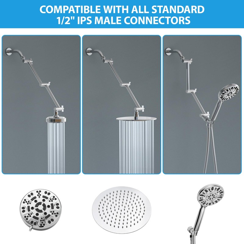 LORDEAR Shower Extension Arm 16 Inch,Foldable Shower Head Extension Chrome,Adjustable