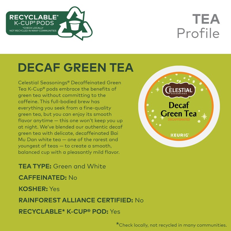 Celestial Seasonings Decaf Green Tea, Single-Serve Keurig K-Cup Pods, 96