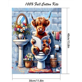 Highland Cow Stamped Cross Stitch Kits - Flower Counted Cross Stitch Kits for Beginners Adults Needlepoint Cross-Stitch Patterns Dimensions Needlecrafts Embroidery Kits Arts and Crafts