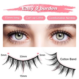 HOXBEIT False Eyelashes, Mink Lashes Little Devil Style 15MM Cat-EyeLashes Handmade Volume Eyelashes 10 Pairs Pack Wispy Curly C Curl Faux Mink Eyelashes