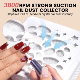 AILLSA Nail Dust Collector - Professional Dust Collector for Nail Techs, 3800RPM Nail Vacuum Dust Collector in Salons & Homes, with Nail Duster Brush & Filter Paper (White)