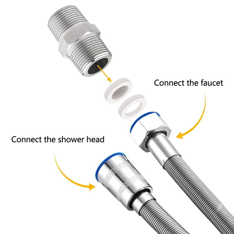 WestCH 1/2 Inch Shower Hose Adapter Stainless Steel Double Nipple