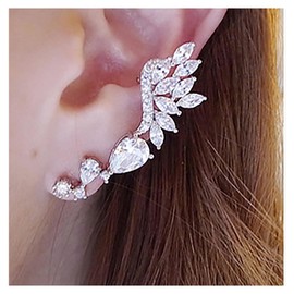 Inilbran Boho Crystal Angel Wing Ear Cuff Earrings Silver Rhinestone Wing Climber Earrings Vintage Cz Crystal Wing Cartilage Cuff Earrings Bling Cz Wing Cuff Wrap Earrings Jewelry for Women and Girls
