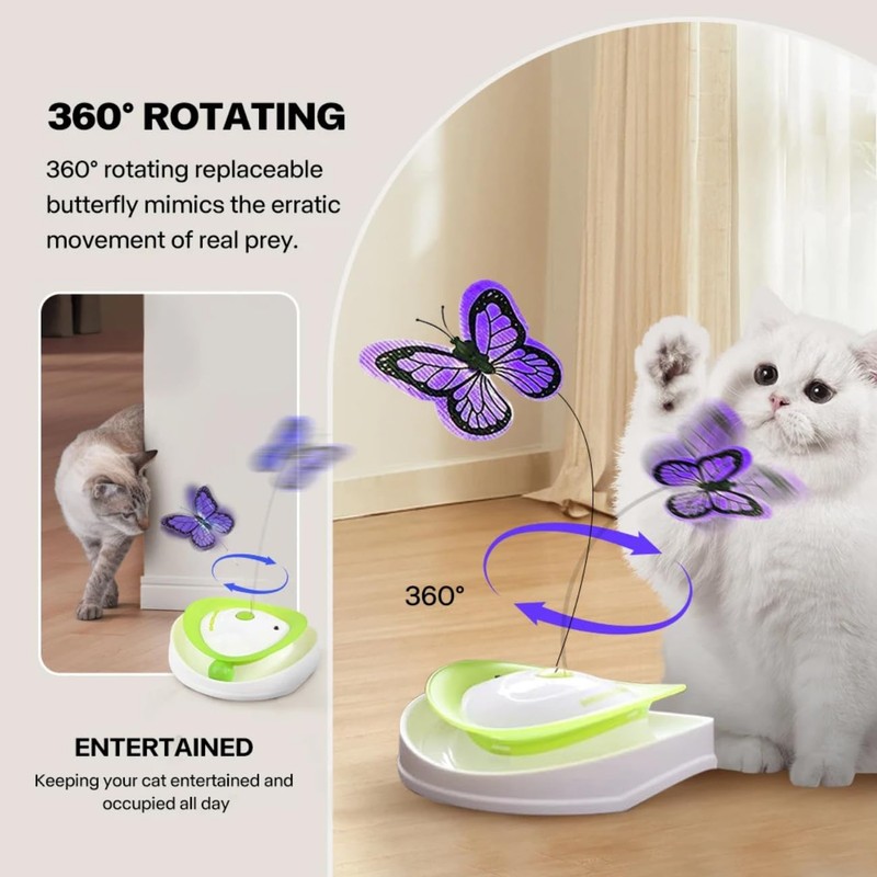 2-in-1 Auto Interactive Cat Toy, Fluttering Butterfly & Rolling Track