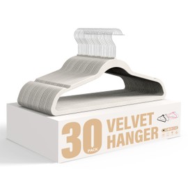 Simple Deluxe Velvet Hangers 30 Pack, Non-Slip Clothes Hangers with Shoulder Notches, 360° Swivel Hooks, Heavy Duty Coat Suit Hangers for Closet Space Saving, White