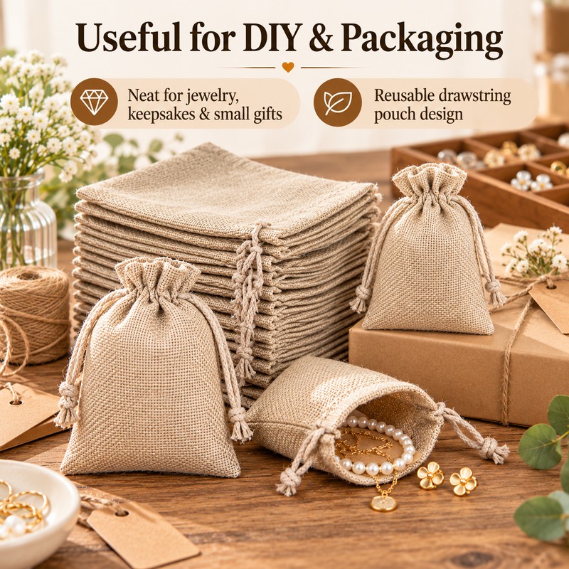 20-Piece Burlap Drawstring Gift Bags – 3.93 × 5.91 Inch