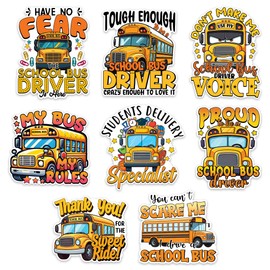 School Bus Driver Sticker 8 Pcs (Large Size) Vinyl Stickers Laptop Waterproof Decal for Car Bumper Water Bottle Notebook Luggage Window Birthday Decorations - Size 4 Inches