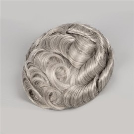 LLWear Toupee for Men Human Hair Mens Hair Pieces 0.06mm Soft Thin Skin Single Knotted Natural Wavy Men's Hair Replacement System with 8¡Á10 inch Cap (0.06mm thin skin, #380)