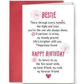 SuperShunhu Bestie Poem Birthday Card for Her, Heartfelt Best Friend Birthday Card, Happy Birthday to My Forever Friend