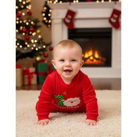 Von kilizo Baby Christmas Outfit My First Christmas Baby Girl Boy Outfit Santa Claus Print 3-6 Months infant Boy Girl Christmas Onesie Outfit Footed Romper Matching Santa Hat