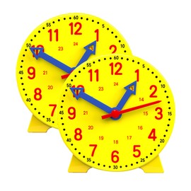 hioseyre 2PCS Teaching Clocks for Children Yellow Kids Clock learn to tell the time clock 24-Hour Time Teaching & Demonstration