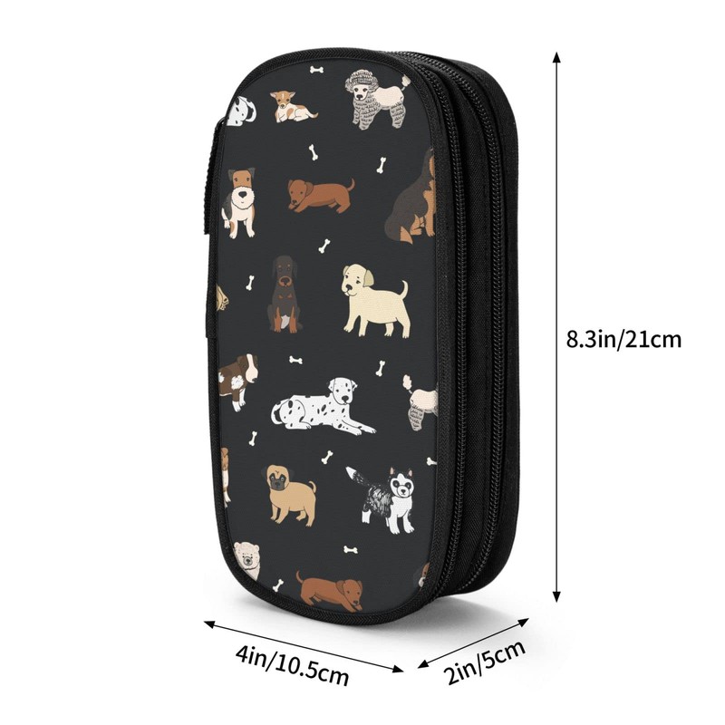 Perinsto Cute Dogs Animals Pencil Case Big Capacity Multi Compartment