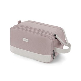 WANDF Toiletry Bag for Men Travel Toiletry Organizer Canvas and Leather Dopp Kit Water-Resistant Shaving Bag for Travel Accessories (Light Pink)