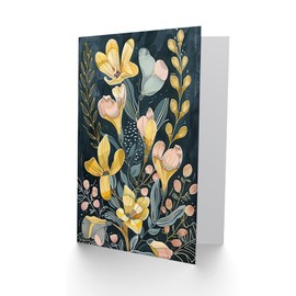 Artery8 Greeting Card Ochre Freesia Flowers Painting Dark Wildflowers For Her Woman Birthday Card