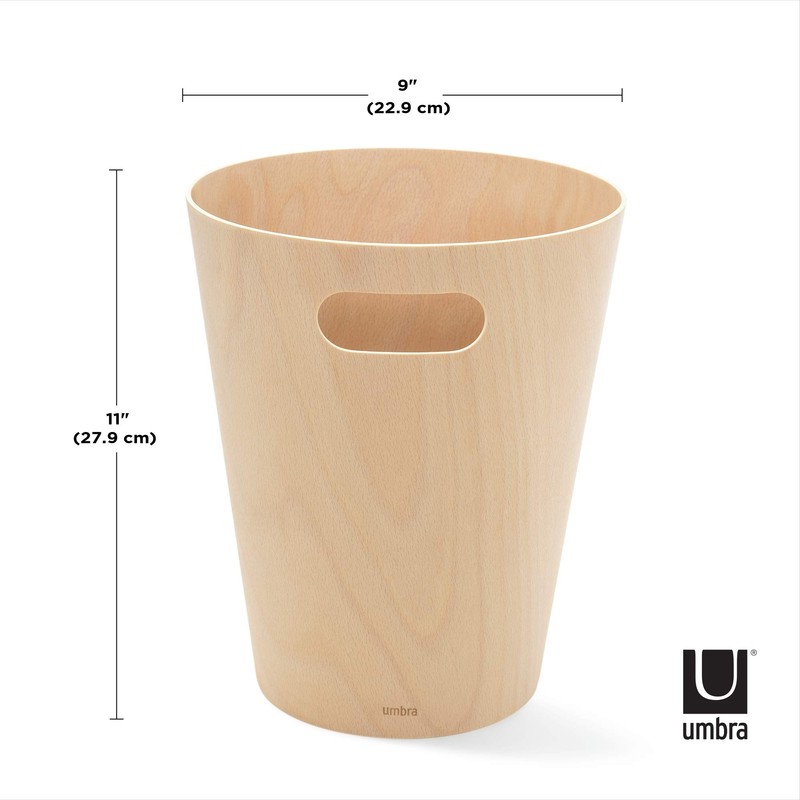 Umbra Woodrow 2 Gallon Modern Wooden Trash Can, Wastebasket, Garbage