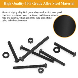 185 Pieces M4 x 30/35/40/45/50mm Button Head Socket Cap Screws Nuts Washers Set Black, Sutemribor M4 Long Screws, M4 Black Screws Nuts Washers Assortment Kit, 10.9 Grade Alloy Steel, Fully Threaded